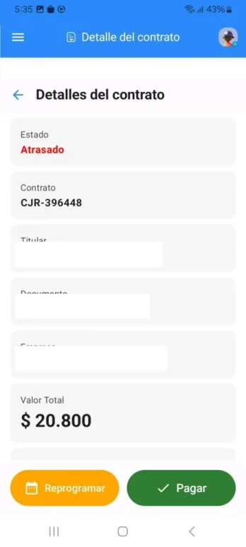 Aplicación móvil de SFUN, vista 2