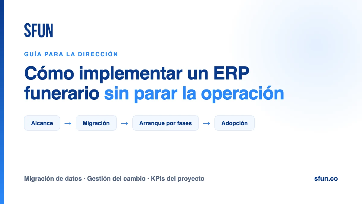 Implementación de un ERP funerario sin parar la operación: migración de datos, arranque por fases y gestión del cambio